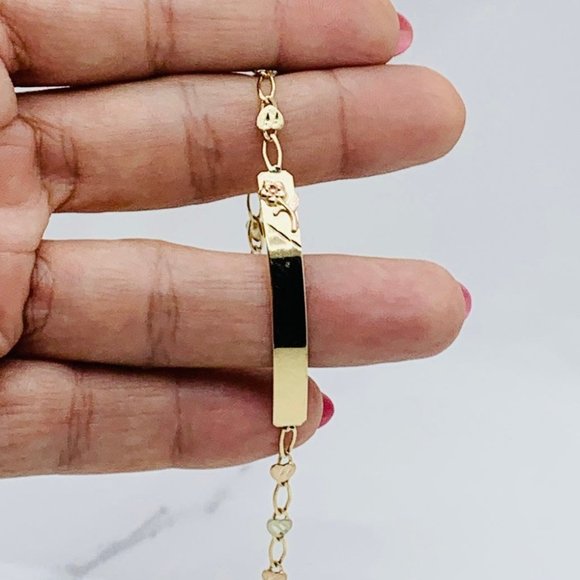 Real 10k Gold Bracelet ID heart and rose flower